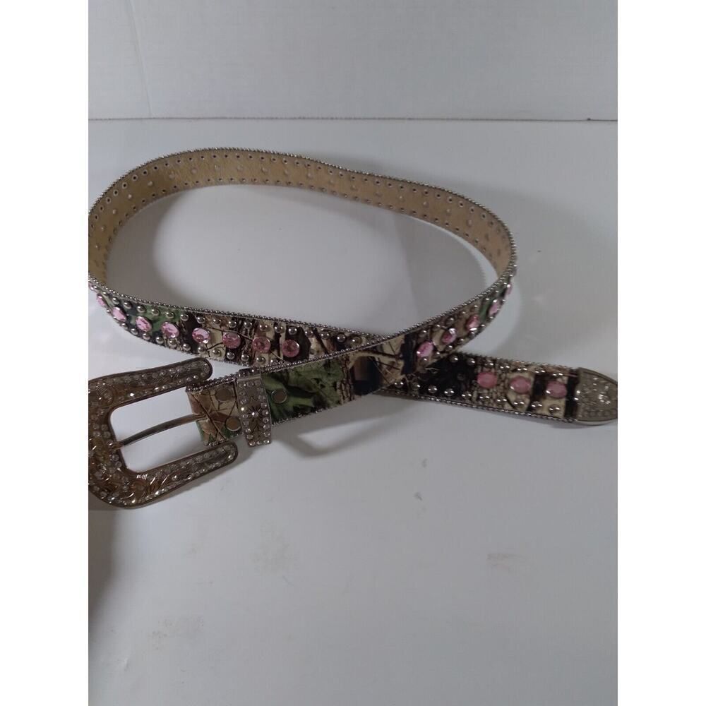 Unbranded Leather Belt Multicolored Rhinestones Bling Disco Cowgirl Sz L 36"